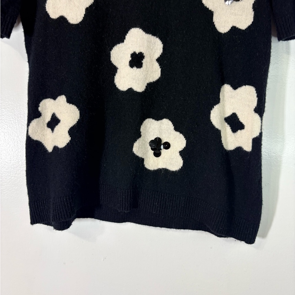 Kate Spade New York Black & White Floral And Sequin Wool Blend Sweater Sz Small - Picture 4 of 11
